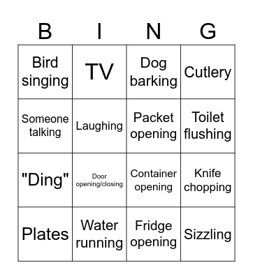 Dinner Bingo Card
