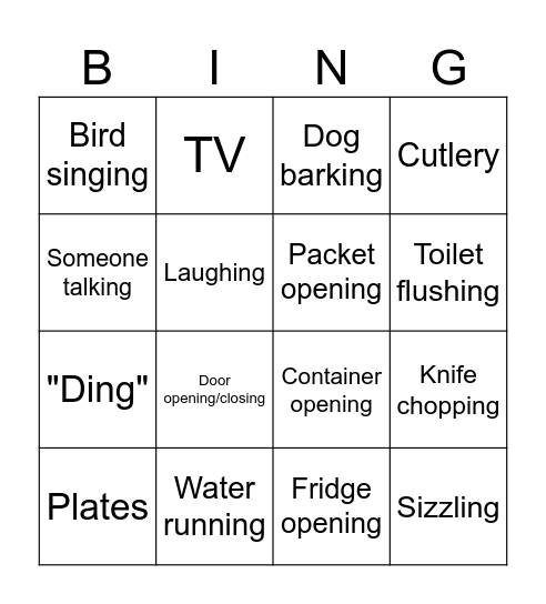 Dinner Bingo Card