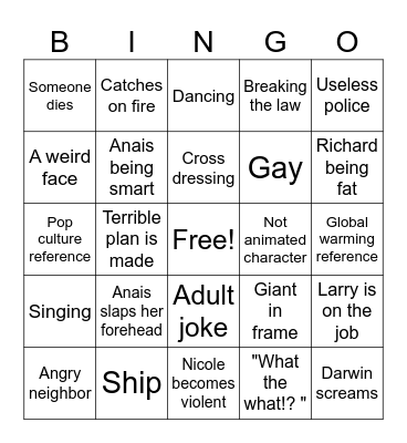 Amazing world of gumball bingo Card