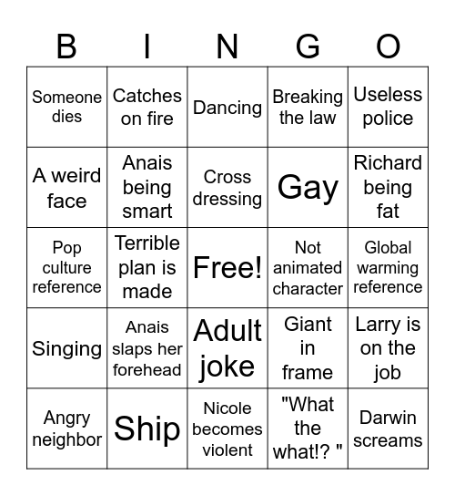 Amazing world of gumball bingo Card