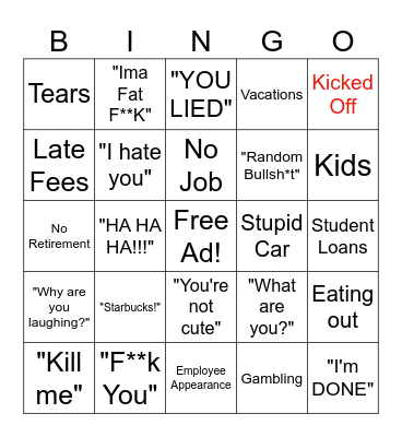 Caleb Hammer Bingo Card