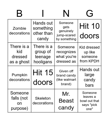 Halloween trick or treat bingo Card