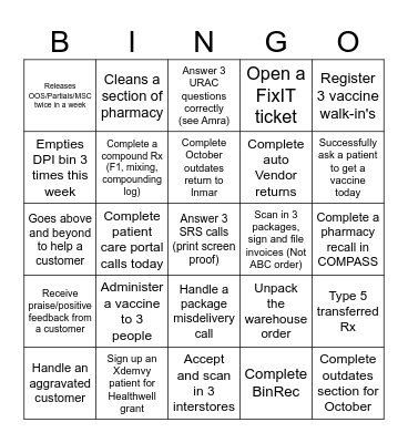 PHARMACY BINGO Card
