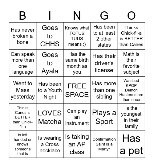 HUMAN BINGO Card