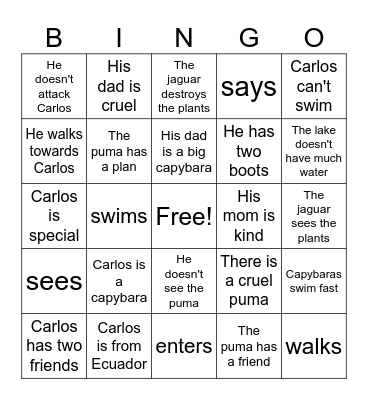 Capibara 6 Bingo Card