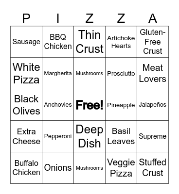OUR 20th Slice: BINGO Card