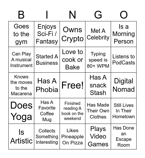 Coworker Bingo Eli Bingo Card