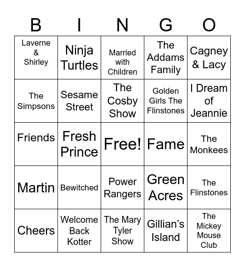 TV THEME SONGS BINGO Card