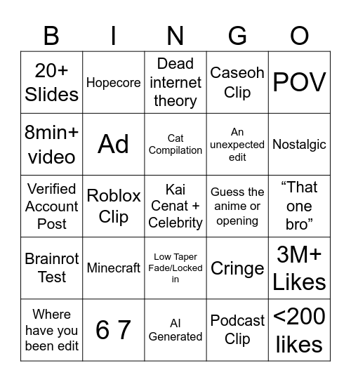 TikTok Bingo 2025 Edition Bingo Card