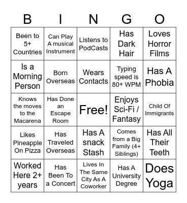 Coworker Bingo Olivia Bingo Card