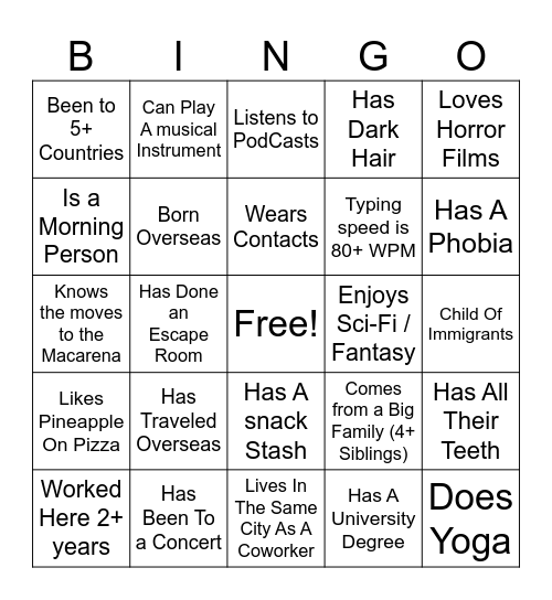 Coworker Bingo Olivia Bingo Card