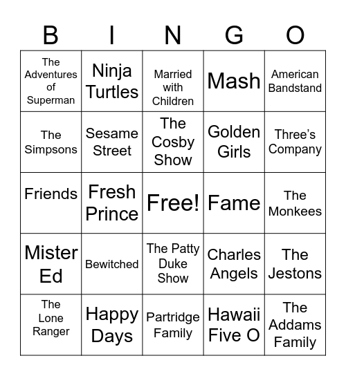 TV THEME SONGS BINGO Card