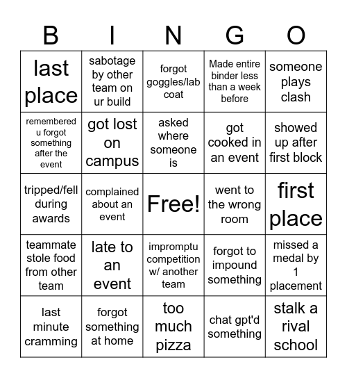 scioly bingo Card