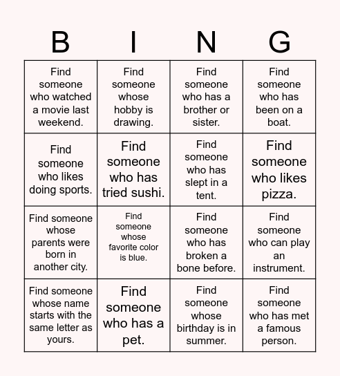 Untitled Bingo Card