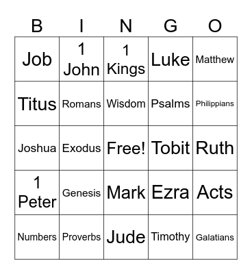 Bible Books Bingo Card
