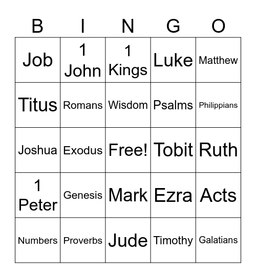 Bible Books Bingo Card