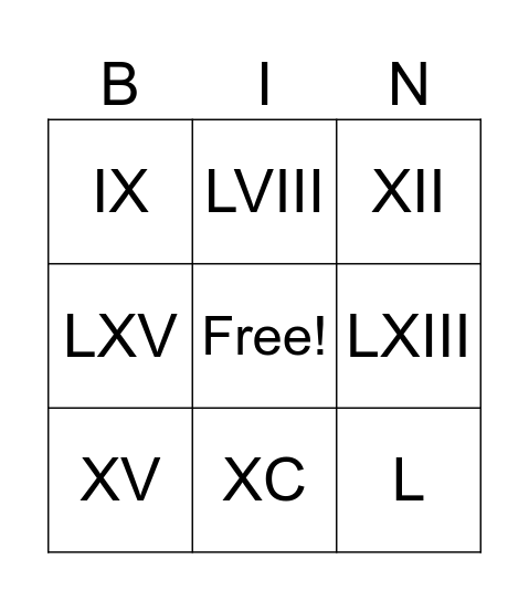 Números romanos Bingo Card