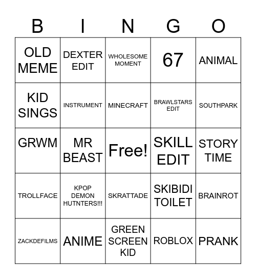 Untitled Bingo Card