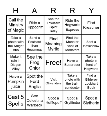 Universal Harry Potter Bingo Card