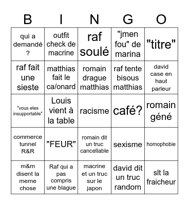 BINGO TOILET TABLE Bingo Card