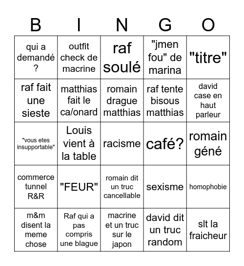 BINGO TOILET TABLE Bingo Card