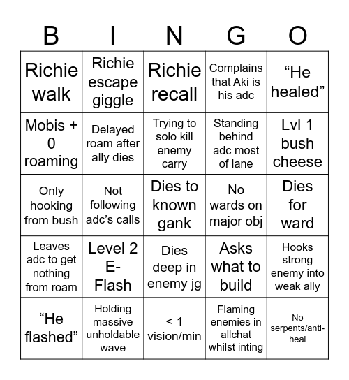 Richie Bingo 1 Bingo Card