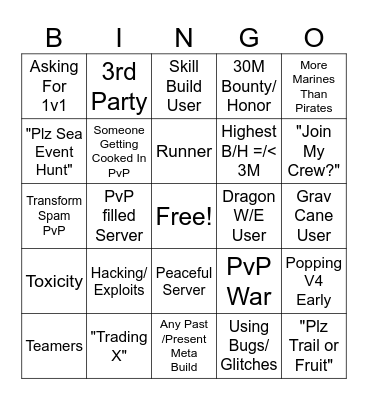 Blox Fruits Bingo Card