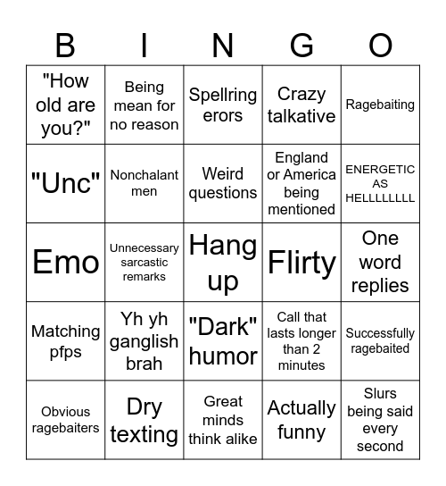 Untitled Bingo Card