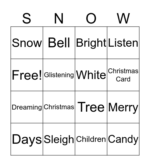 Christmas ASL "SNOW" BINGO Card