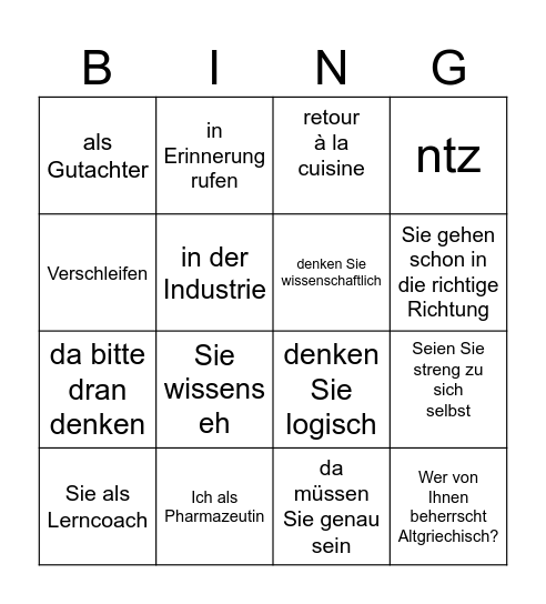 Allgemeine Chemie Bingo Card
