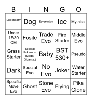 Pokémon Birthday Bingo Card