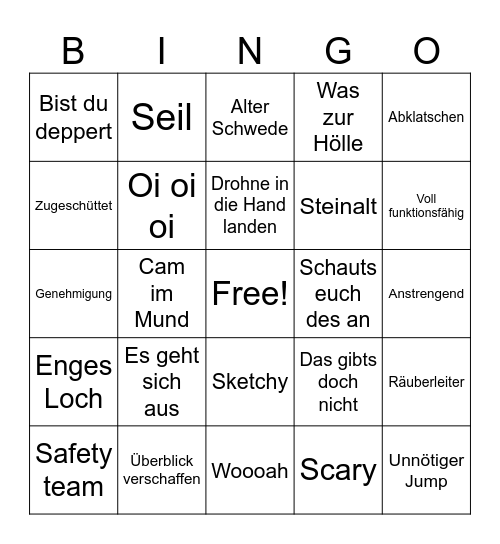 Roofless Bingo Card