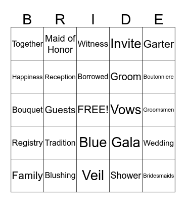 Bridal Bingo Card