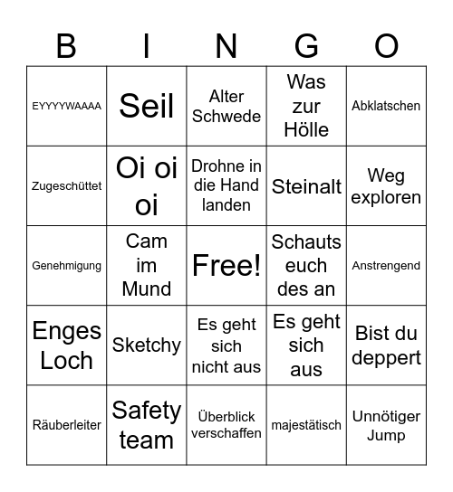 Roofless Bingo Card