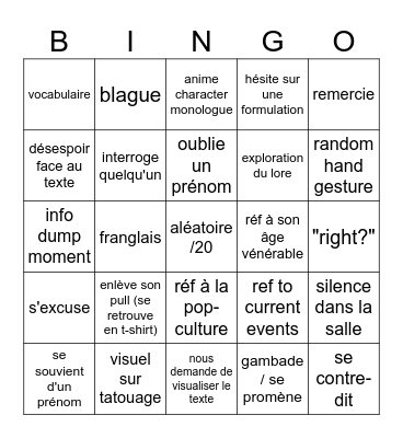 tro-tro bingo Card