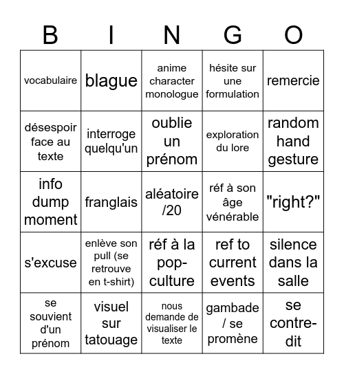 tro-tro bingo Card