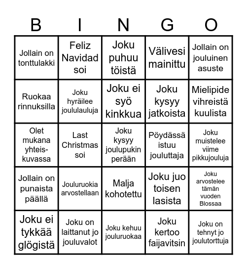 OP Länsi-Suomen pikkujoulubingo Card