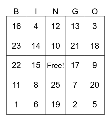 GCF Fall Festival Bingo Card