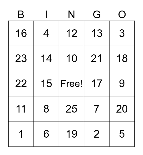 GCF Fall Festival Bingo Card