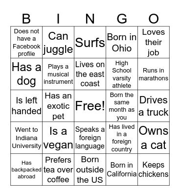 Holiday Bingo Card