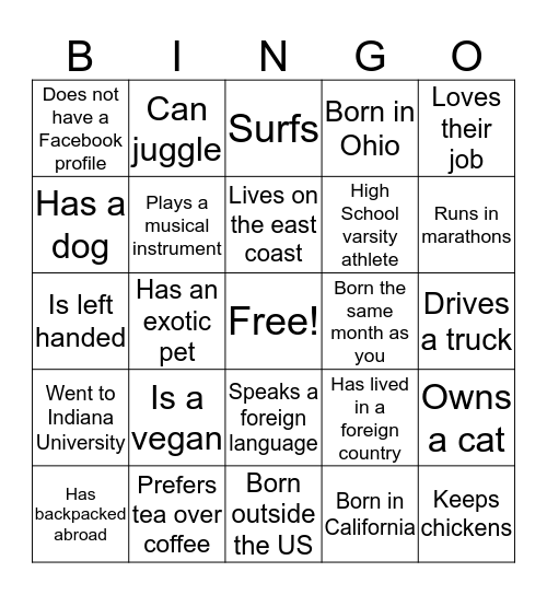 Holiday Bingo Card