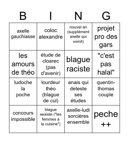 SOIREE RACLETTE Bingo Card