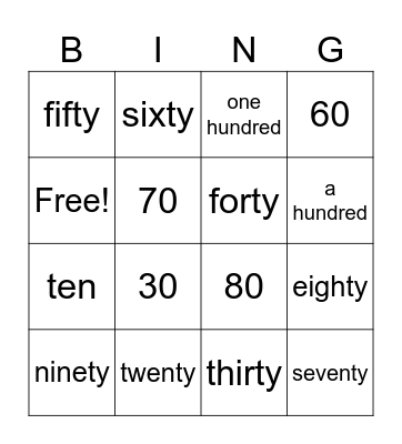Kids 2 BINGO NUMBERS Bingo Card