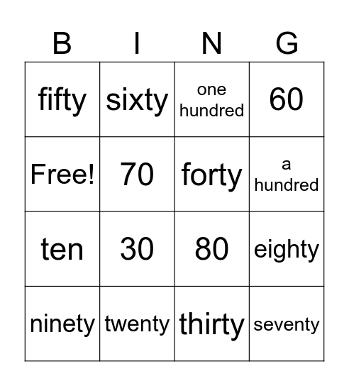 Kids 2 BINGO NUMBERS Bingo Card