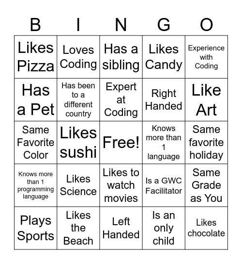 Girls Who Code BINGO Card