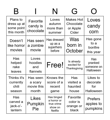 Find Someone who.... (Halloween) Bingo Card