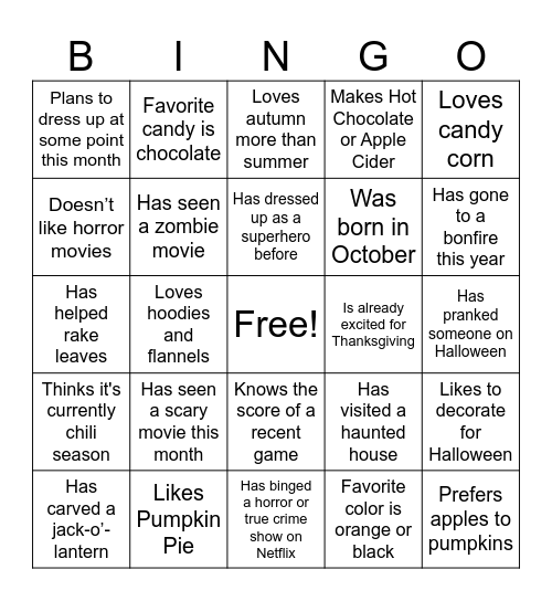 Find Someone who.... (Halloween) Bingo Card