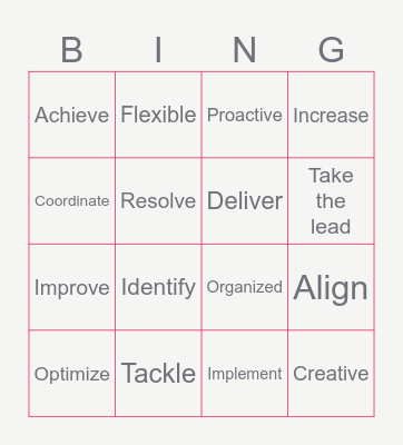 Interview vocabulary Bingo Card