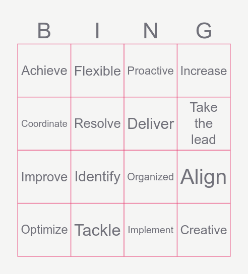 Interview vocabulary Bingo Card