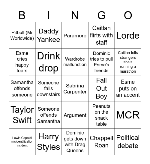 Esme's birthday bingo Card